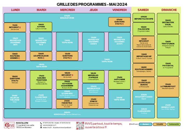 Grille des programmes de RVVS à partir du 06/05/2024