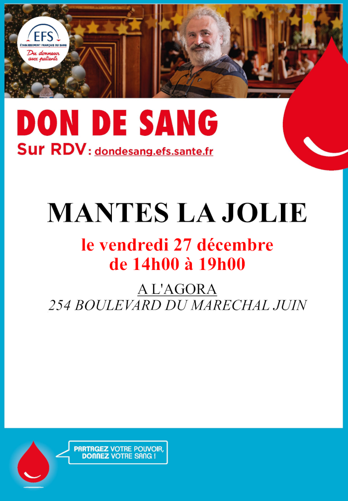 Collecte de sang à Mantes la Jolie le 27/12/2024